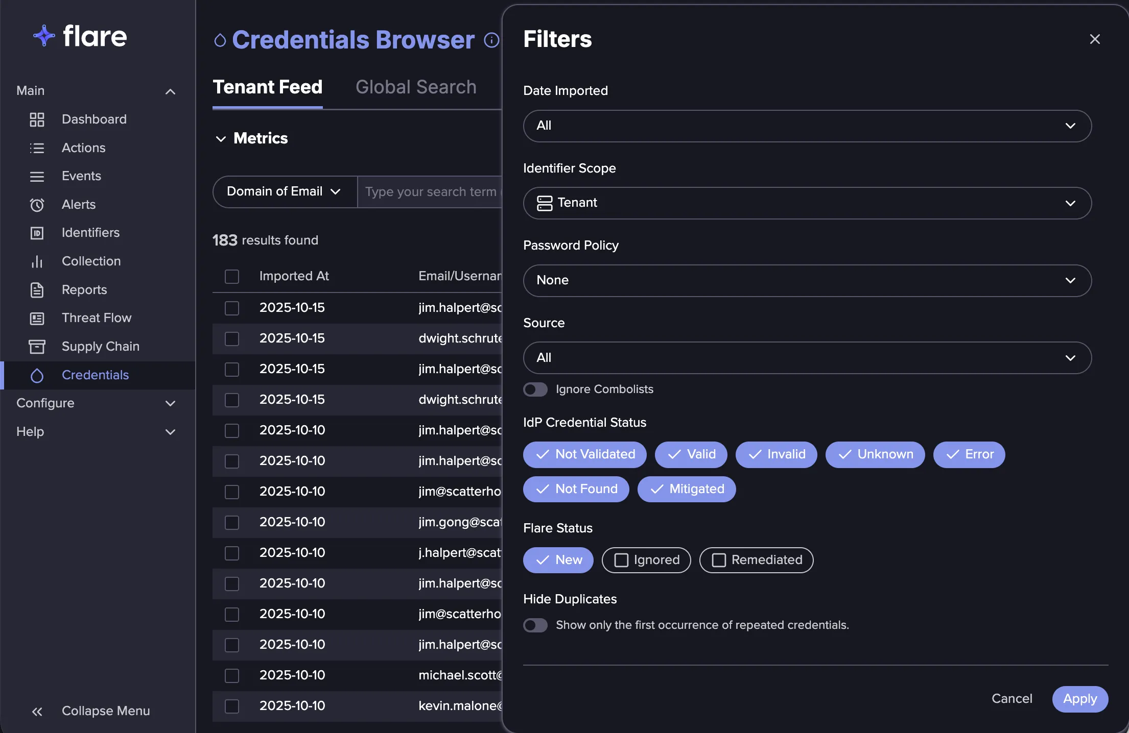 Credentials Browser filters Credentials Browser filters