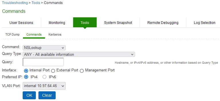 Network Troubleshooting Commands Configuration Page Network Troubleshooting Commands Configuration Page