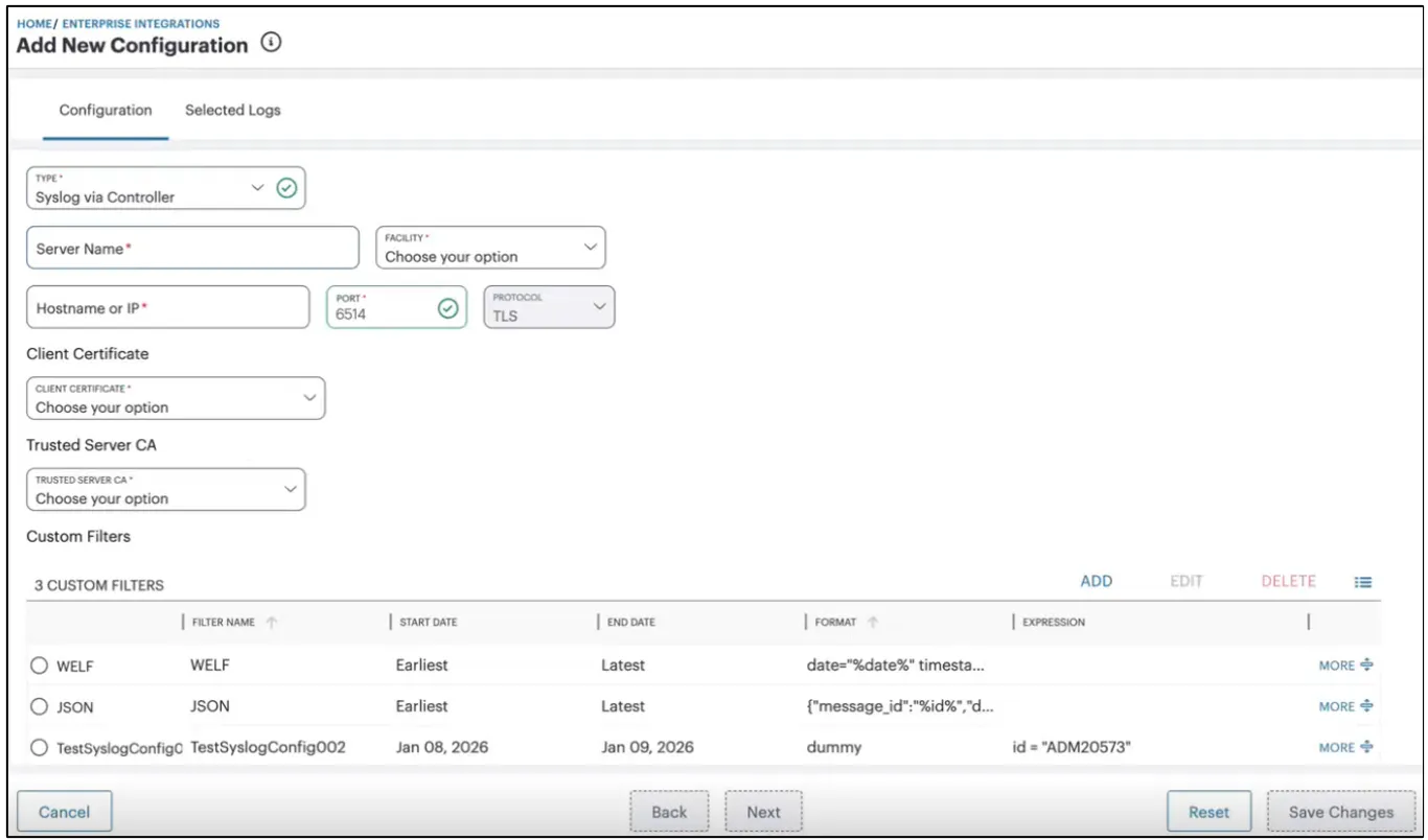 Add a new Syslog Server configuration Add a new Syslog Server configuration