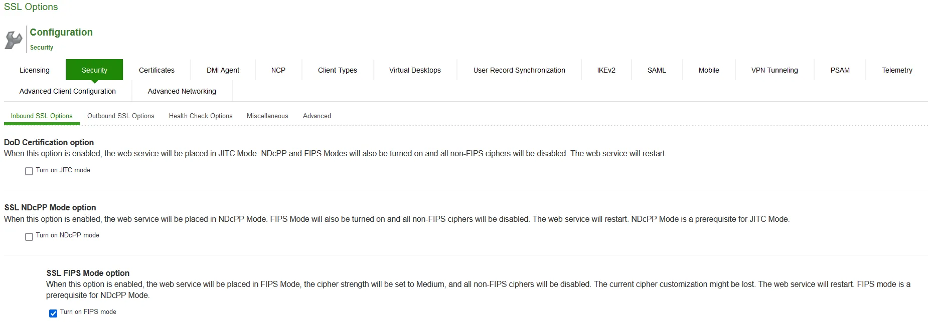 SSL NDcPP Mode Option SSL NDcPP Mode Option