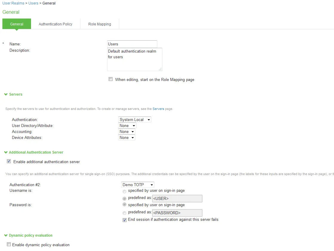 Configuring Admin/User Realm to Associate a TOTP Auth