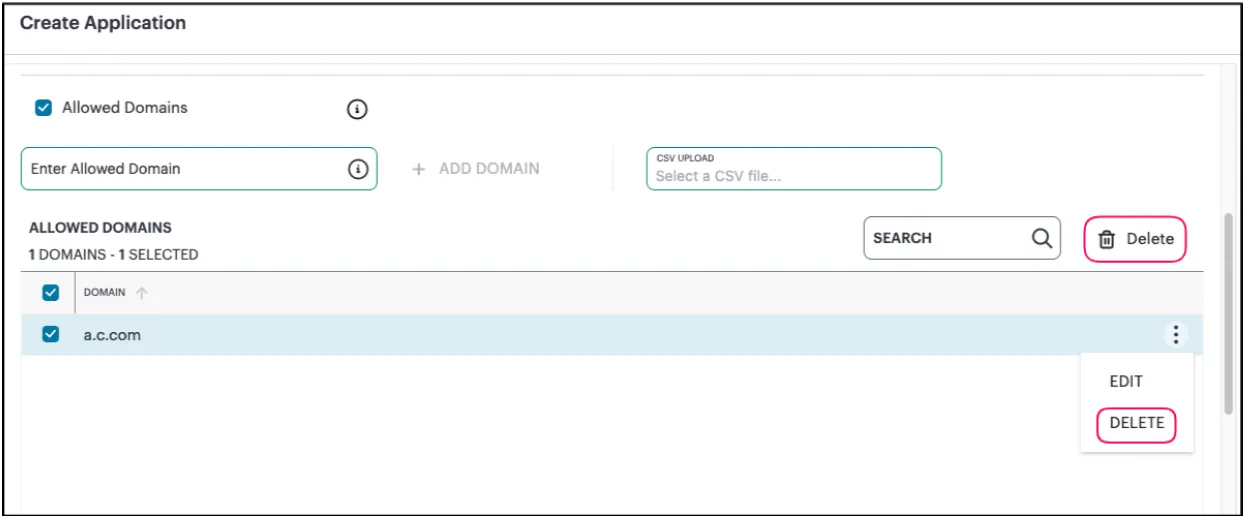 Adding allowed domains for an application