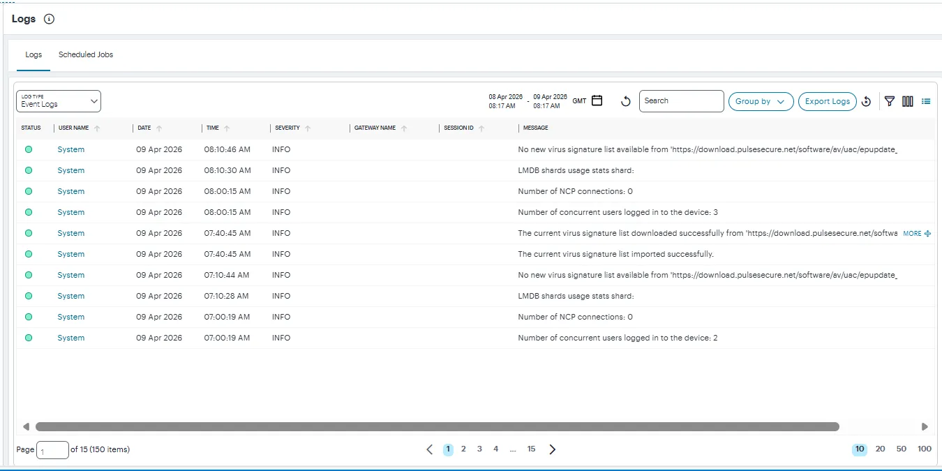 The Logs page appears.