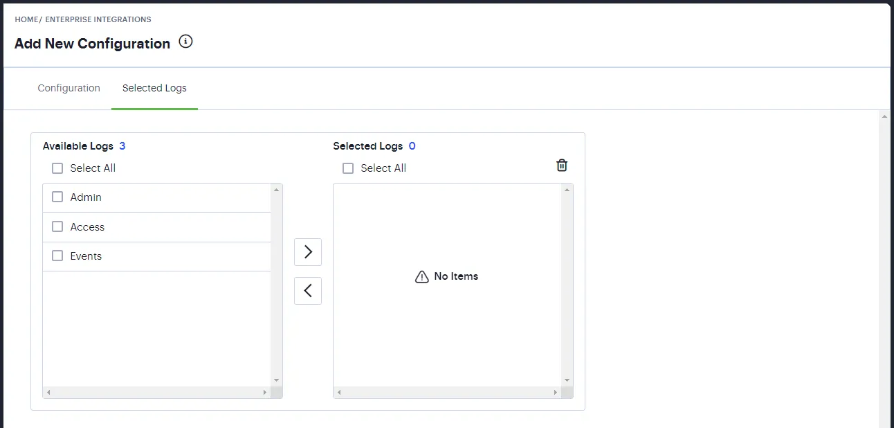 Select the logs to be exported Select the logs to be exported