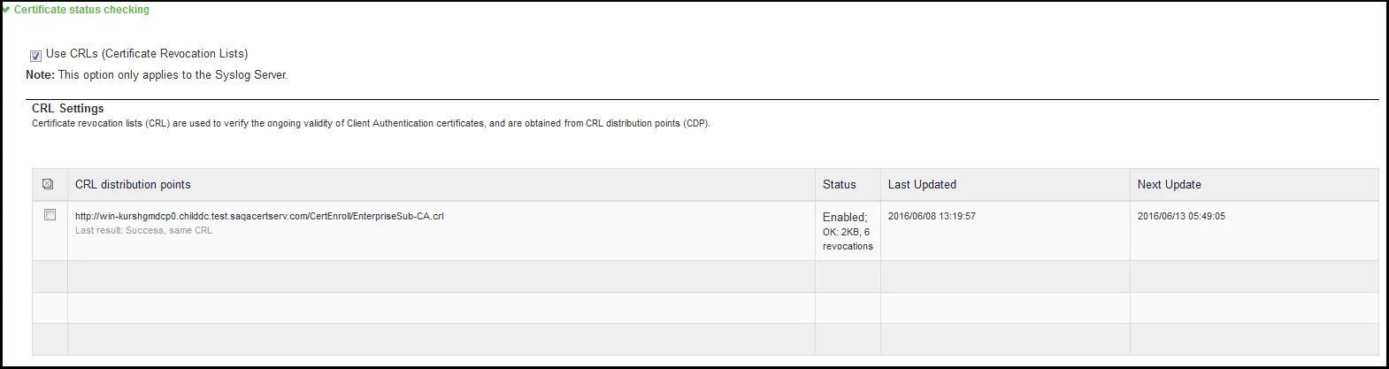 Successful CRL Download for Client Auth Certificate