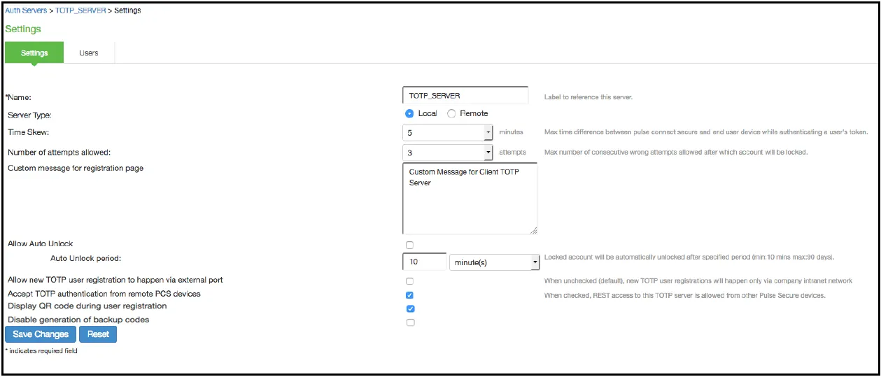 TOTP Authentication Server Page