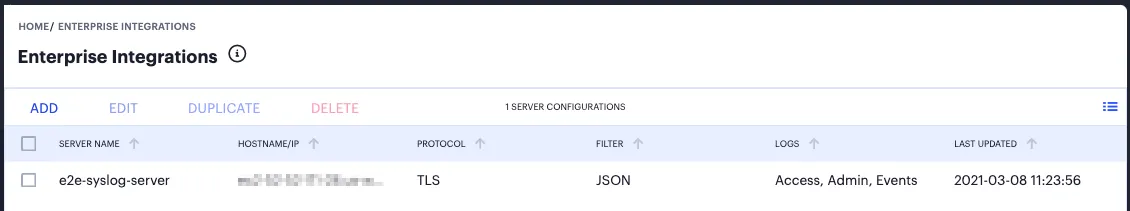 Viewing Enterprise Integration Syslog Servers Viewing Enterprise Integration Syslog Servers
