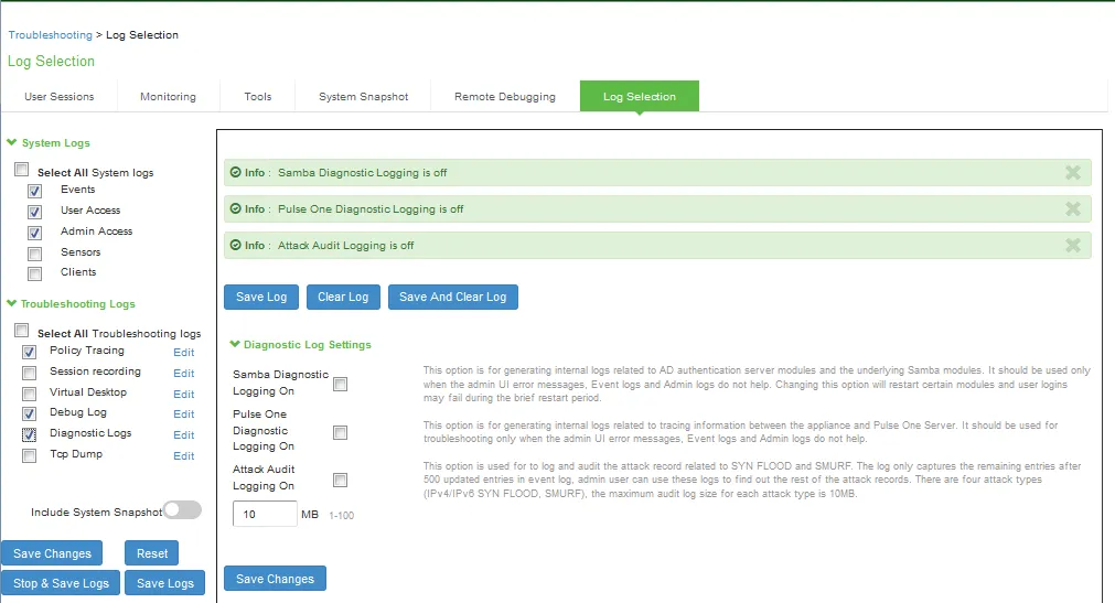 Log Selection Page Log Selection Page