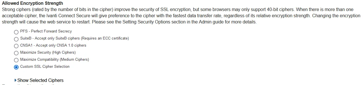Setting Custom SSL Cipher Selections Setting Custom SSL Cipher Selections