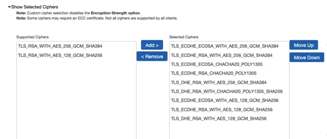 Setting Custom SSL Cipher Selections