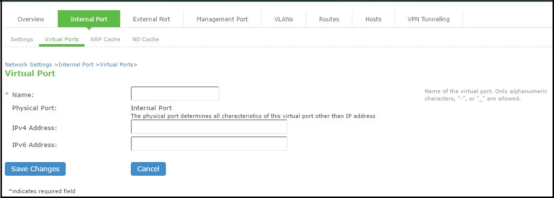 Virtual Port Configuration Page Virtual Port Configuration Page