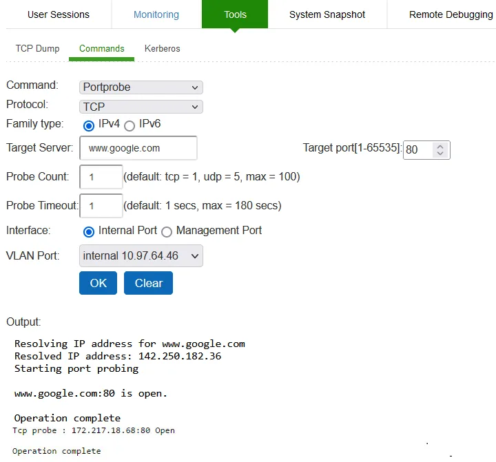 Successful TCP Port Probe Successful TCP Port Probe