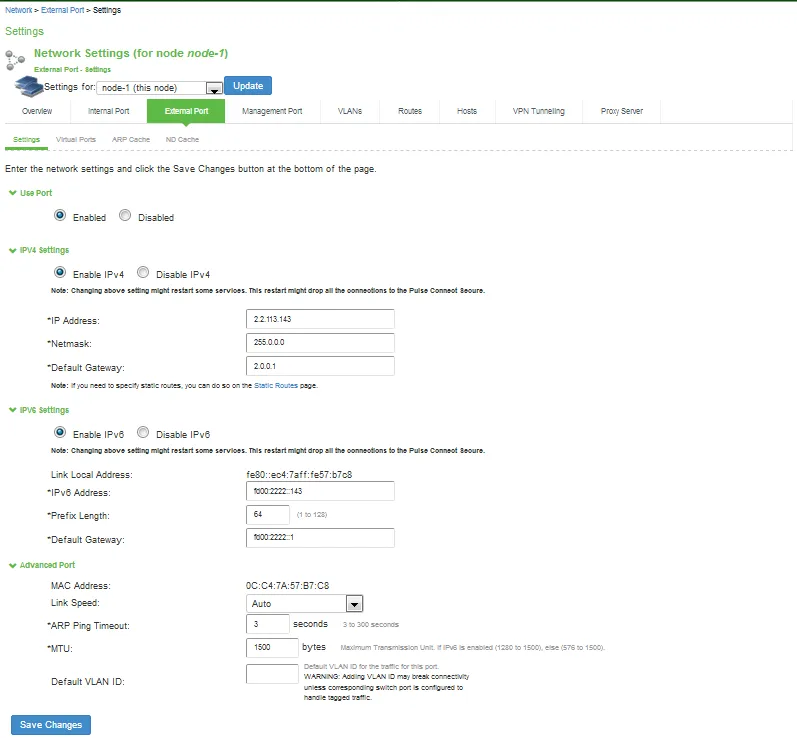 External Port Configuration Page External Port Configuration Page