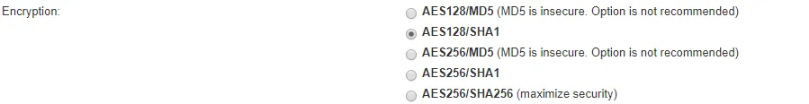 options available for encryption options available for encryption