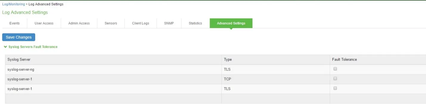 Log Events Settings Configuration Page Log Events Settings Configuration Page