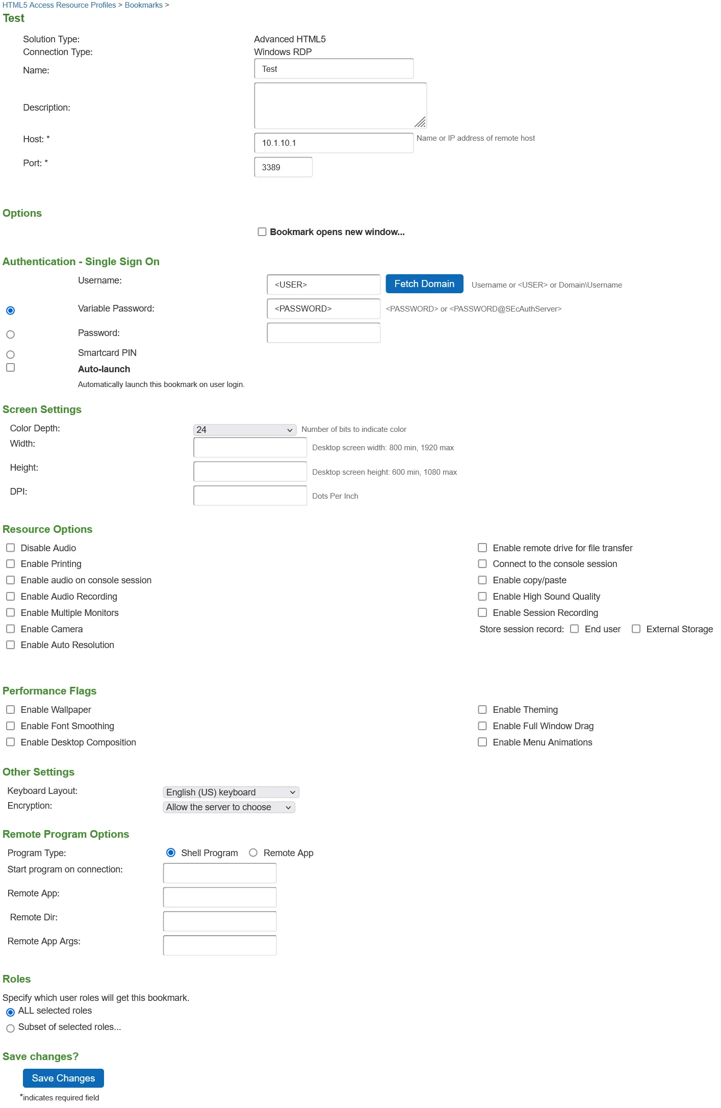Creating a HTML5 Access Resource Profile - Bookmarks Configuration Creating a HTML5 Access Resource Profile - Bookmarks Configuration