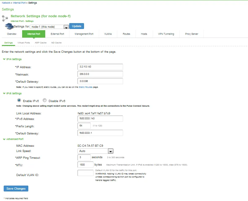 Internal Port Configuration Page Internal Port Configuration Page