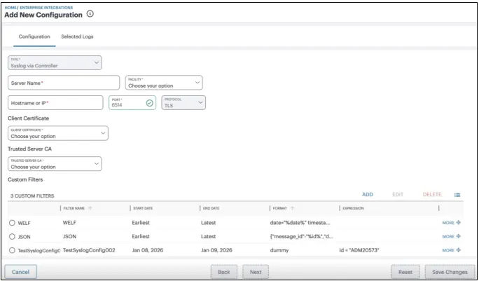 Add a new Syslog Server configuration