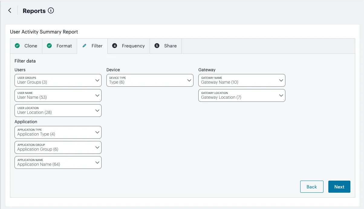 Creating a report - Filter step