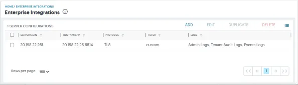 Viewing Enterprise Integration Syslog Servers