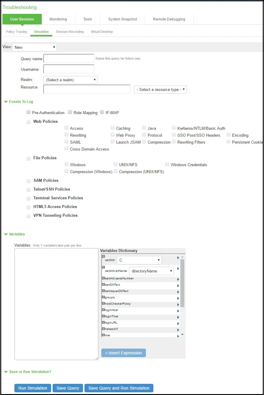 Simulation Configuration Page Simulation Configuration Page