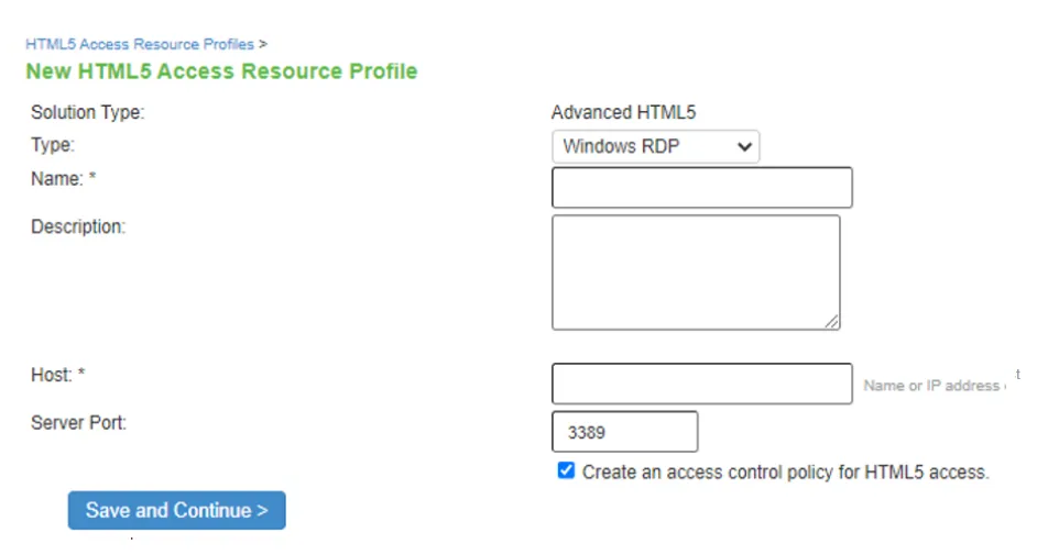 Creating a HTML5 Access Resource Profile Creating a HTML5 Access Resource Profile