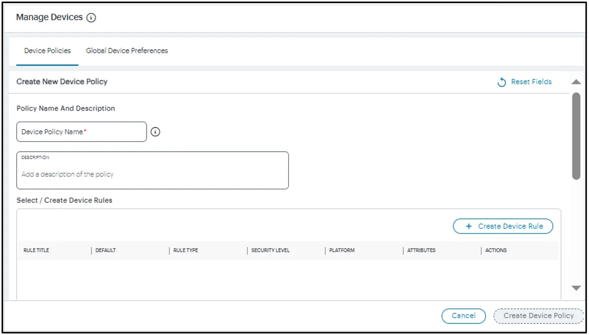Add a new Device Policy