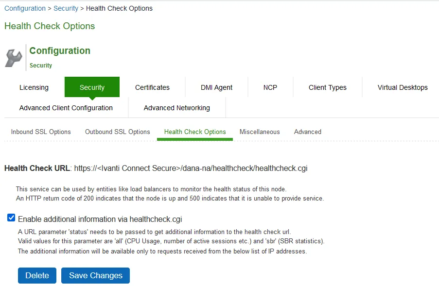 Health Check configuration page Health Check configuration page