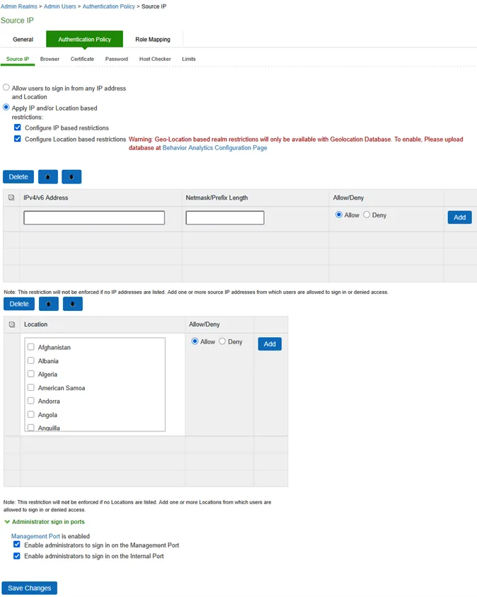 configuration page for administrator access configuration page for administrator access