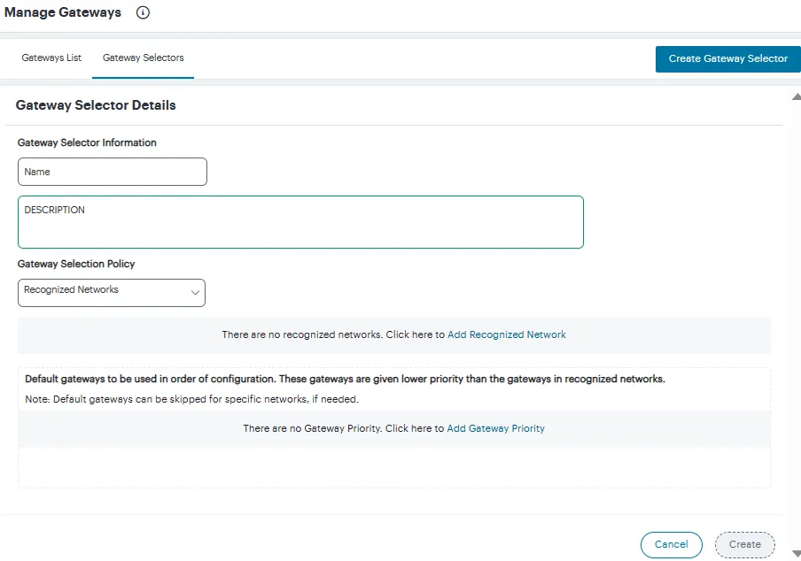 Gateway Selector Details