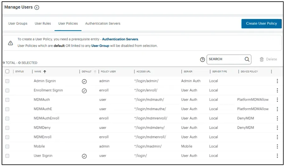 Manage User Policy