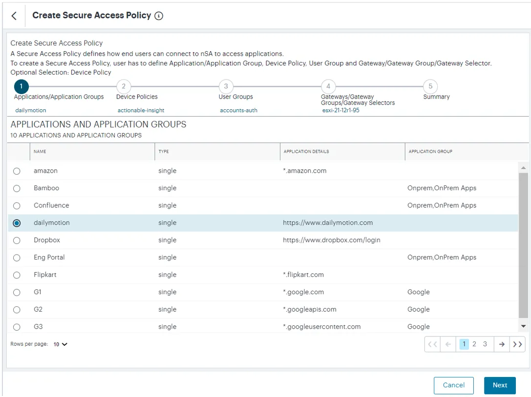 Creating a new Secure Access Policy