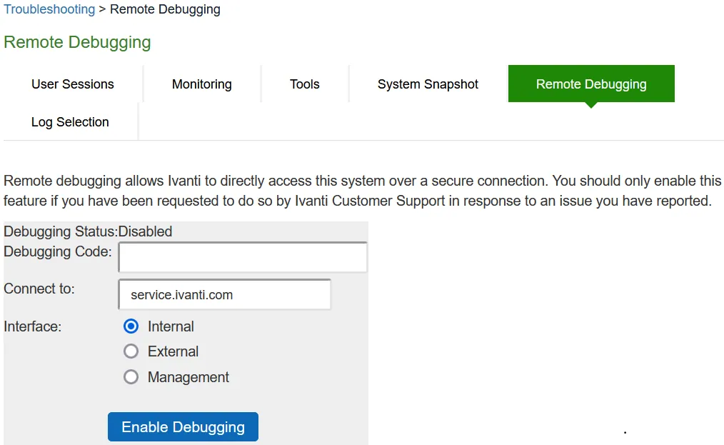 Remote Debugging Configuration Page Remote Debugging Configuration Page