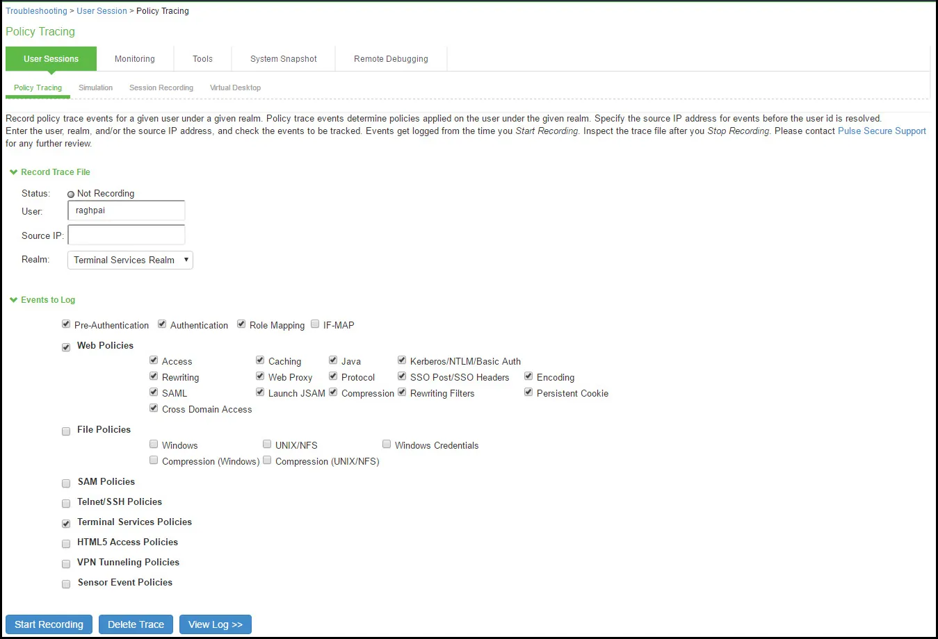 Policy Tracing Configuration Policy Tracing Configuration
