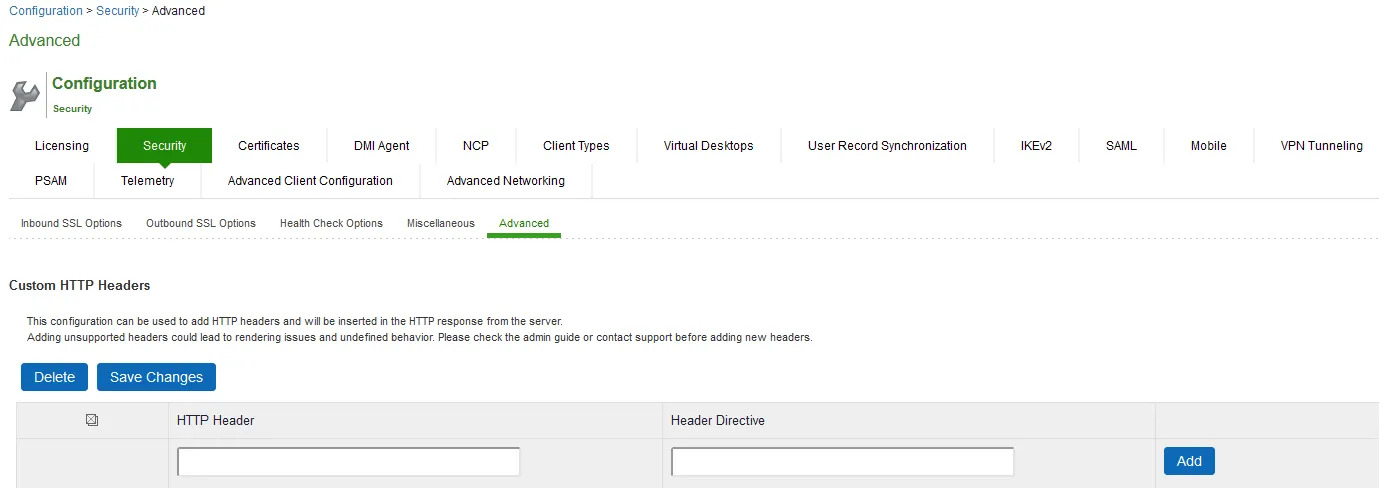 Custom HTTP Headers Page Custom HTTP Headers Page