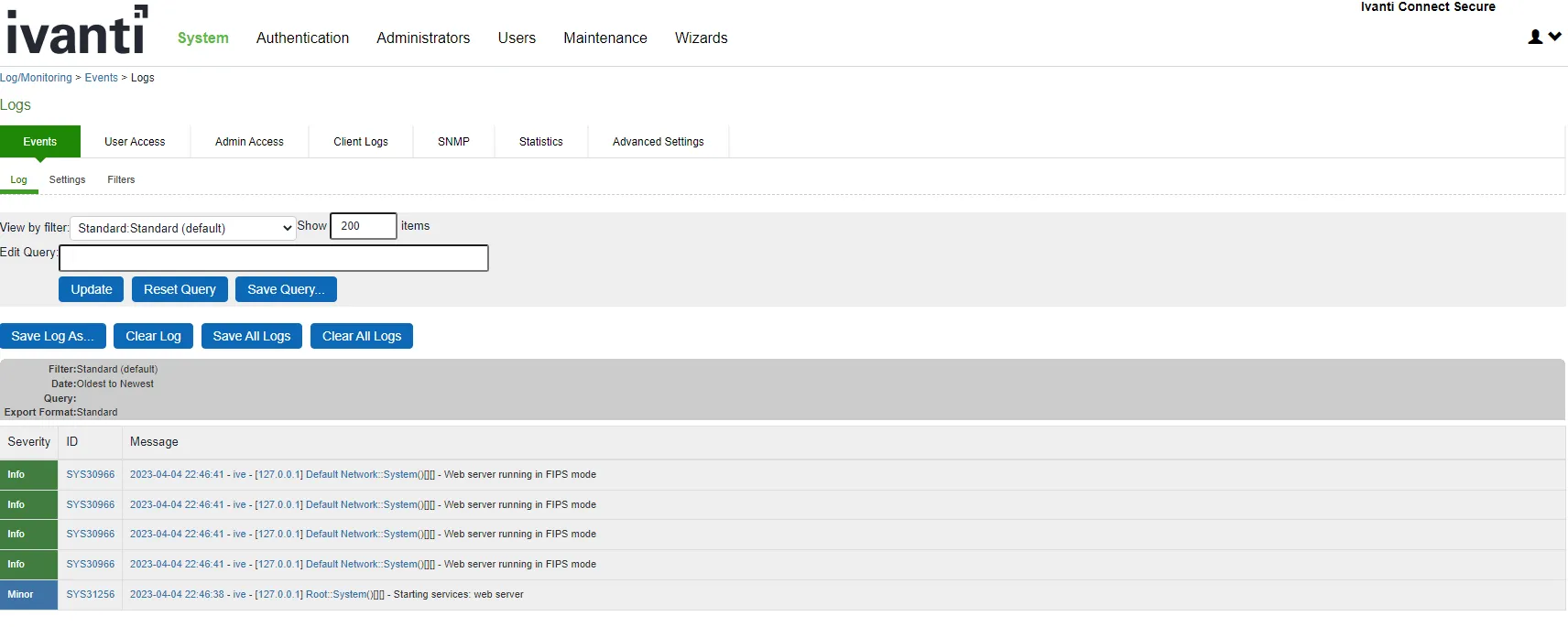 Events Log Entries for FIPS Level 1 Events Log Entries for FIPS Level 1