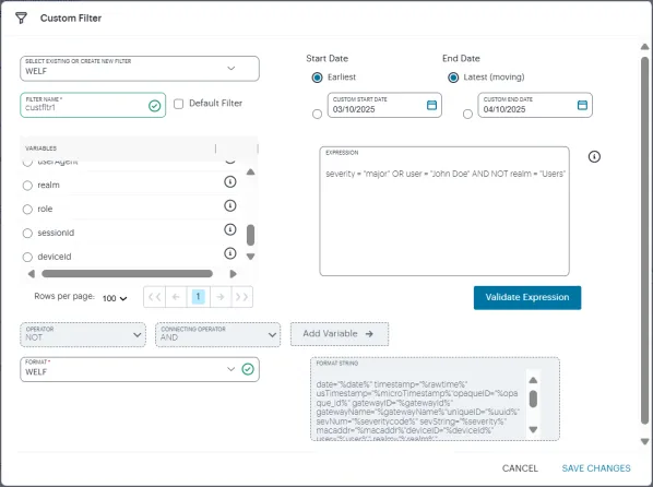 Setting a custom syslog filter