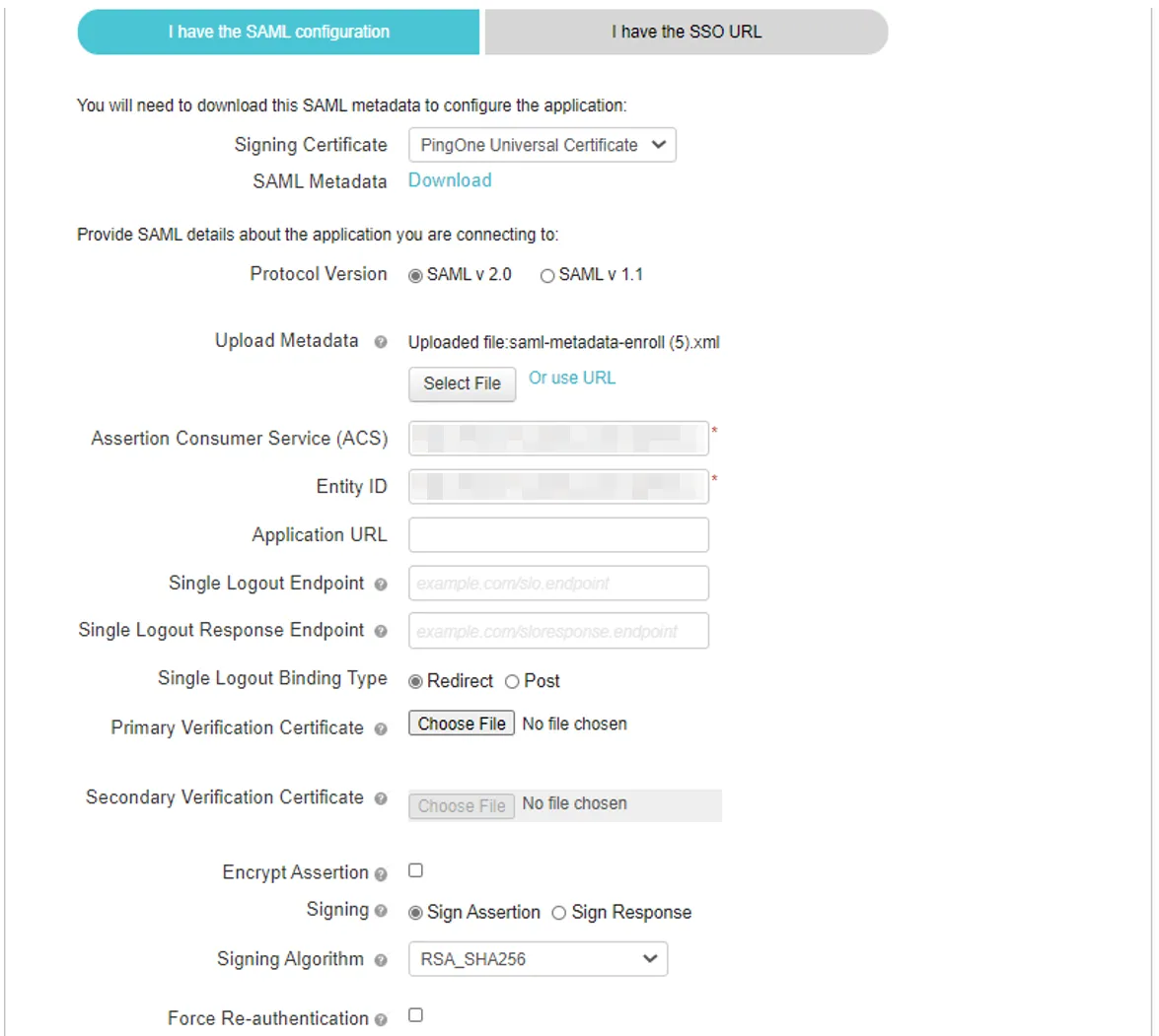 Continuing the PingID application creation process
