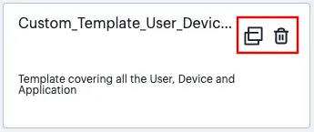 Identifying a custom-created report template from a built-in template (the delete option - indicated)