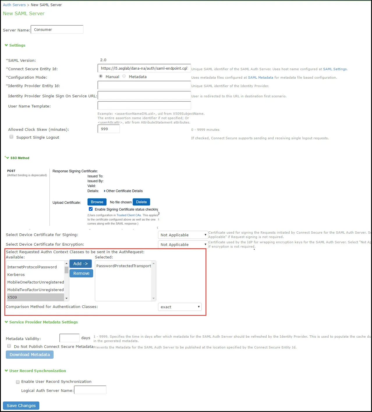 Authentication Server Configuration Page Authentication Server Configuration Page