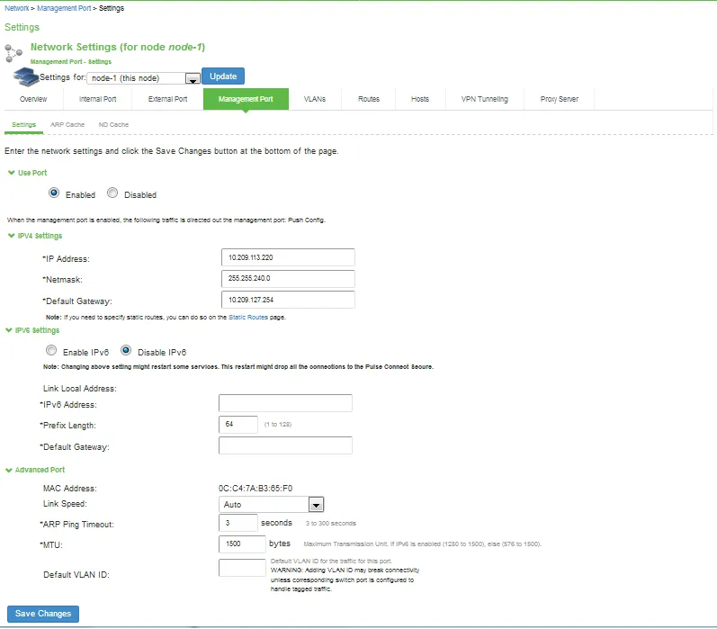 Management Port Configuration Page Management Port Configuration Page