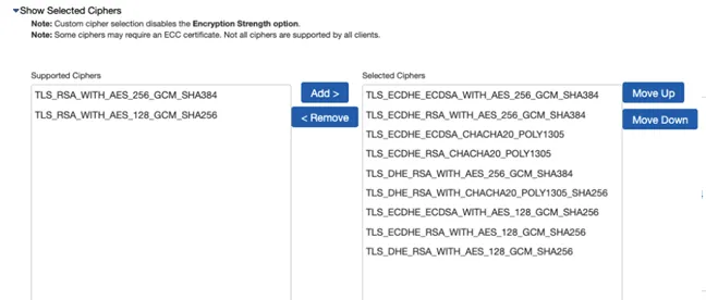 Setting Custom SSL Cipher Selections Setting Custom SSL Cipher Selections