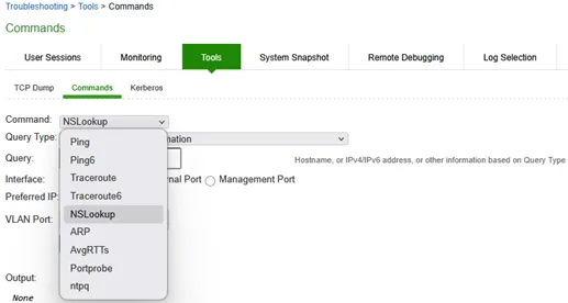 Network Troubleshooting Commands Configuration Page Network Troubleshooting Commands Configuration Page