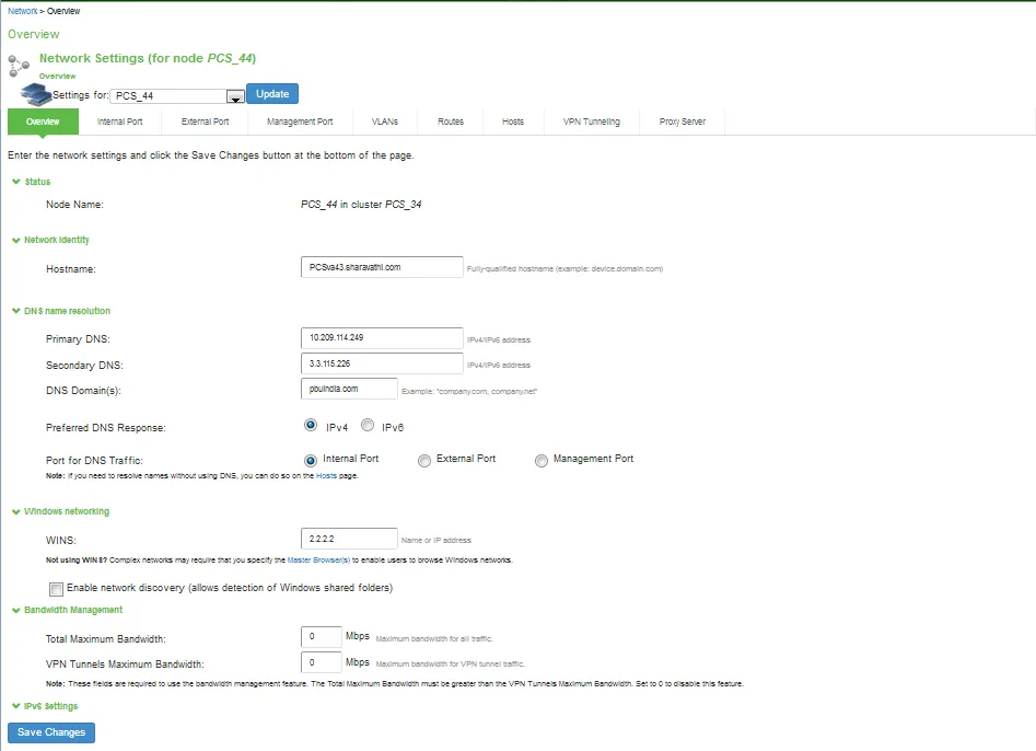 Network Services Configuration Page Network Services Configuration Page