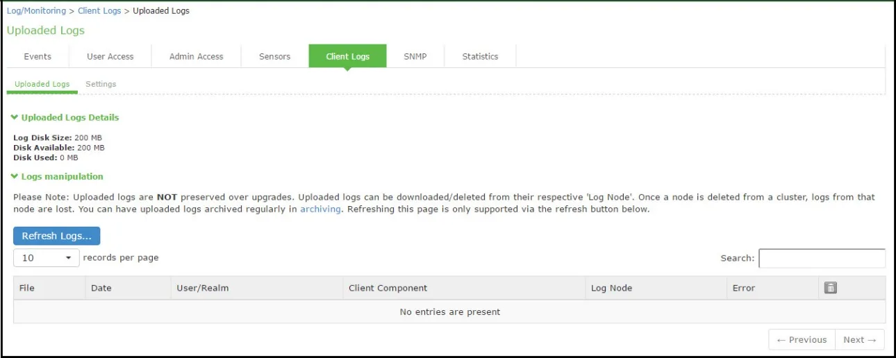 Uploaded Log Listing Page Uploaded Log Listing Page