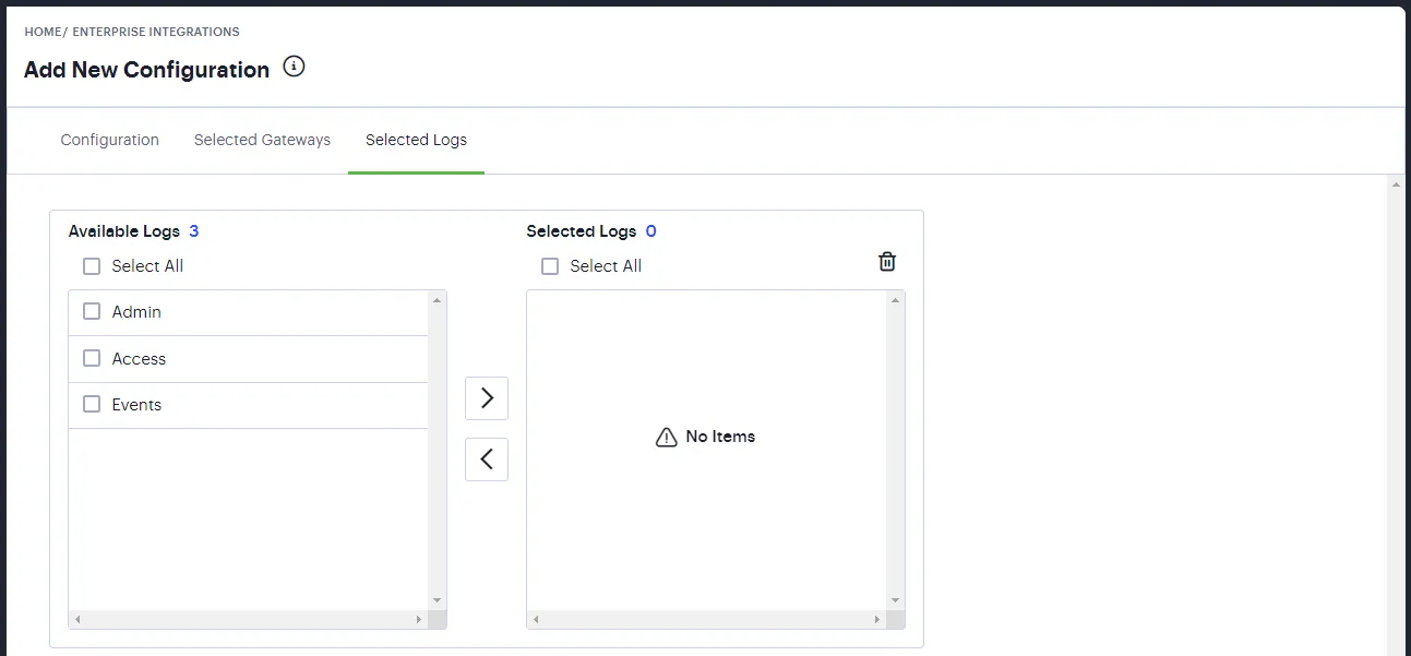 Select the logs to be exported Select the logs to be exported