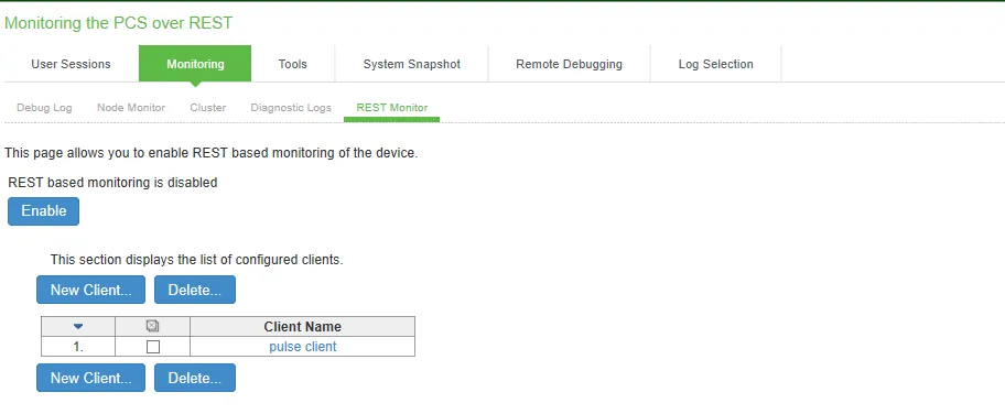 REST Monitoring Configuration Page REST Monitoring Configuration Page