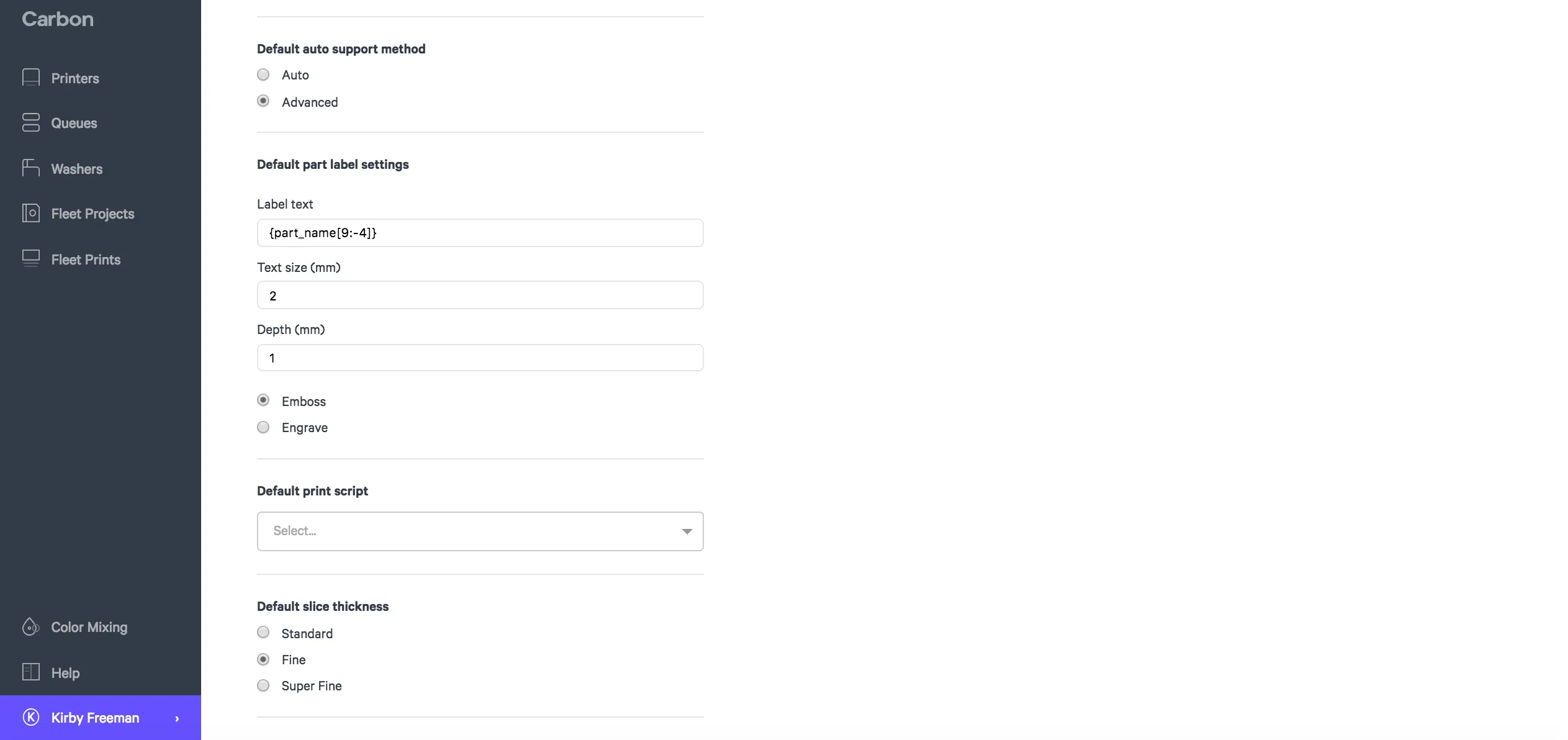 Set defaults for part labels Set defaults for part labels