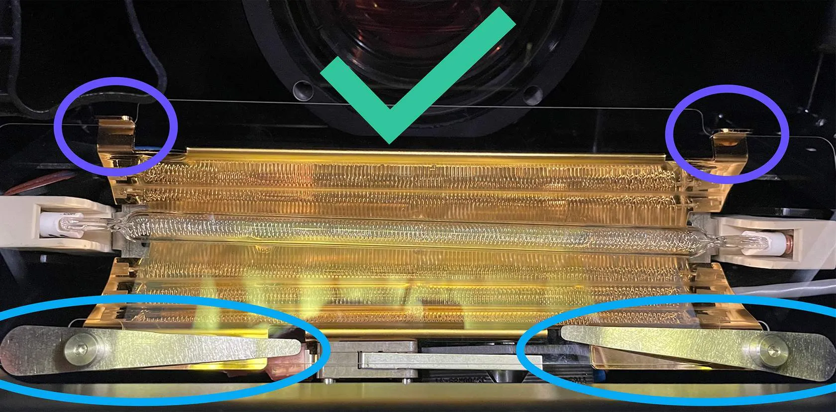 Heater glass - Clean, undamaged, securely installed Heater glass - Clean, undamaged, securely installed