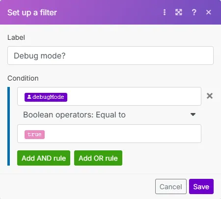 Debug filter
